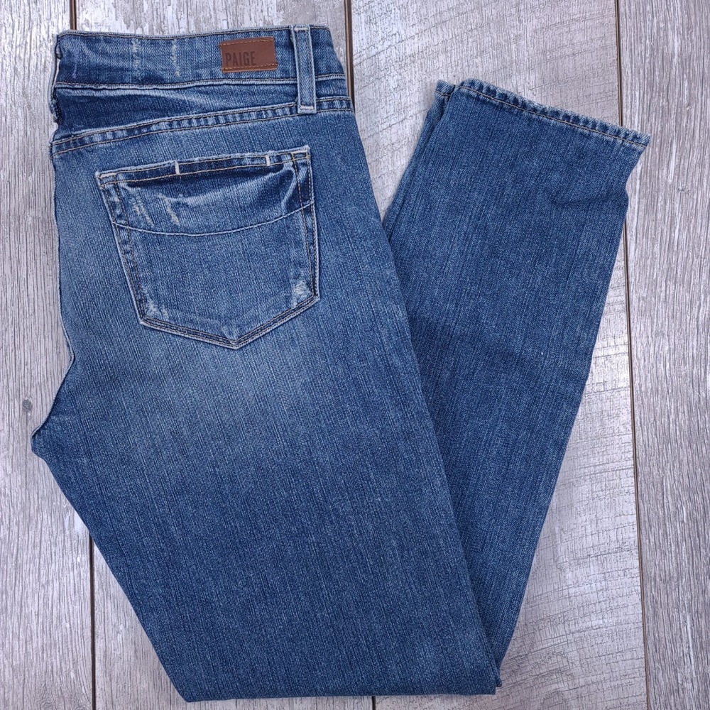 Paige Skyline Ankle Peg Jeans Women 30 Blue Distressed Slim Fit Stretch Denim